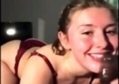 Wild babe in lingerie worships a big black cock in POV