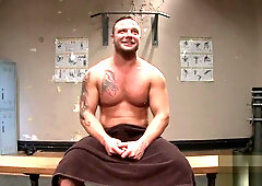 Restrained wrestling hunk gets anally fucked