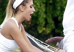 August Ames took down his shorts and sucked his black rod