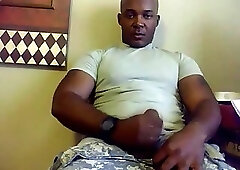 Beefy Black Soldier Jerks Off & Cums