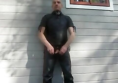 Finnish leather gay Juha Vantanen outdoor wank