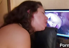 Sexy french chick crawls from beneath the desk and screws her dude