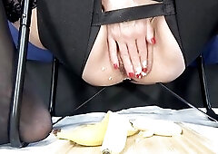 Banana in my large adult twat close up