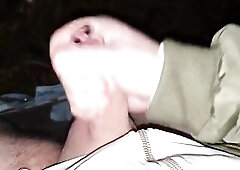 Daddys pierced schlong in the woods. Loud groaning ejaculation