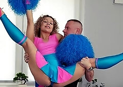 Shaggy-haired cheerleader likes anal