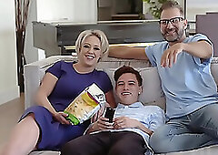 Sexy stepmom milf sucking and licking stepsons cock