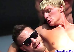 Athletic hunk sprayed with sticky semen