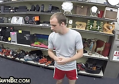 Homo bottom fellates and gets threeway nailed in pawn store office