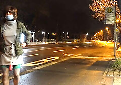 With green stocking and demonstrable giant faux-cock on the way