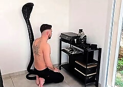 This babe had come to repair a printer but this babe leaves with a wonderful dose of goo in her throat.