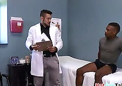 Ripped Ebony bareback rammed by doctor till spraying cum