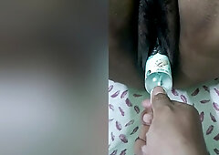 Putting Sanitizer Bottle In Nehas Pussy