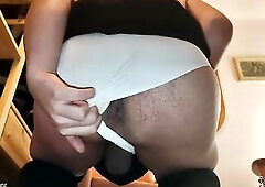 Upskirting Tranny Using a Sex-Toy and Cums into Camera