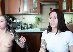Youthful lesbian babes and their delicate perversions, exposed, smear their boobs and bodies with oil