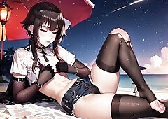 Megumin drilled well on the beach out of taking off her raiment, this babe liked sex so much that that babe let herself be drilled for the 1st time in