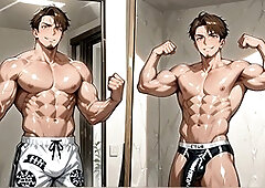 Anime muscle solo, muscle furry animation, anime