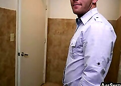 Gay boss POV anally fucks his hairy cock employee in office