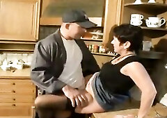 German granny in boots and nylons banged by the plumbers