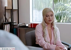 Busty blonde London Laurent fucks and sucks her boss's big cock to keep her job