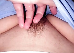 Wanna watch how juicy my pants got? I was fingering my unshaved vagina, and with each passing minute, my little gap got wetter. My fingers were juicy 