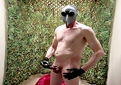 Mature performer Jesterkinky enjoys solo play with lube and cock rings