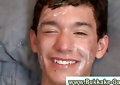 Bukkake loving twink spit roast