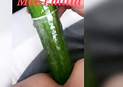 tanned teen transgender girl[@Mia-Emilia]loves to screw herself with large cucumber