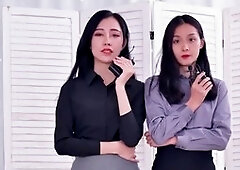 Office assistant in professional outfit discusses pantyhose