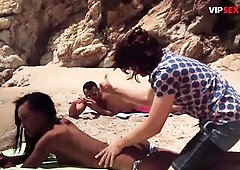 Public Beach Massage Turns Indecent, This guy Widens Her Slick Cheeks in the Sand
