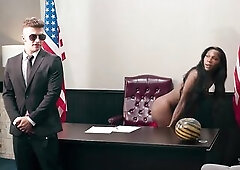TRANS BEAUTIES - Breasty Transsexual Kourtney Dash And Trevor Get Down And Immodest For Steamy Office Sex