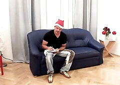 Bushy Erin Eden bang as Santa Claus