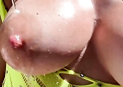 Italian large melons Artemisia Love Sexy Large tits bouncing and playing session outdoor