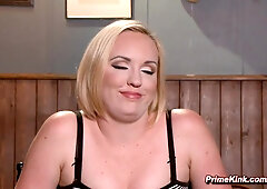 Customer torments tied up blond bartender