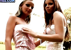 Lez anal babe gets toyed by GF outdoor with dildo n vibrator