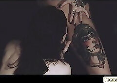 Bath room lesbian sex with Joanna and Stoya after work out