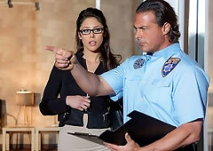 Gorgeous nerdy brunette Anna Morna rides on a cock of her lovely boss