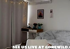 Brunette Babe Teases in Sheer Lingerie and Jeans