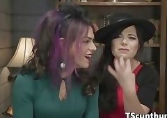 Dominating TS assfucking babe before cumshot