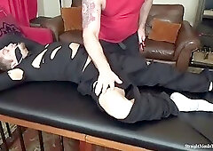Scally chav burglar bound and stripped!
