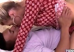 Sexy busty shemale anal fucked by a horny black guy