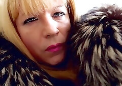 Mistress Mony as blond slut cumming in fur