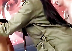 Stunning Latina tranny has her big stockinged ass double penetrated