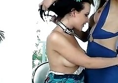 Asian tranny babe Venus Lux pounds sexy brunette teen's pussy