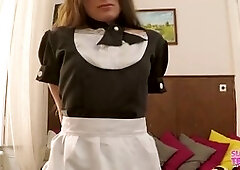 Anita Bellini gets dominated as a submissive maid with a massive bad dragon dildo