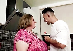 Large chubby granny takes youthful shlong