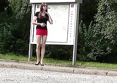 Crossdressed in very short Petticoat and High Heels