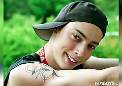 Slim boy shows off his body & meat in the garden