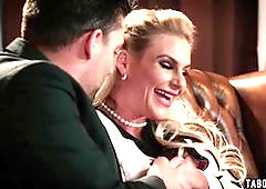 Angry blonde mature housewife Phoenix Marie with big boobs in sexy lingerie with stockings wants to fight back to her husband after she realize that h