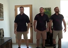 Handsome old and young men have an orgy