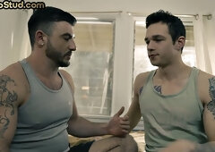 Naughty stud assfucked by muscled man